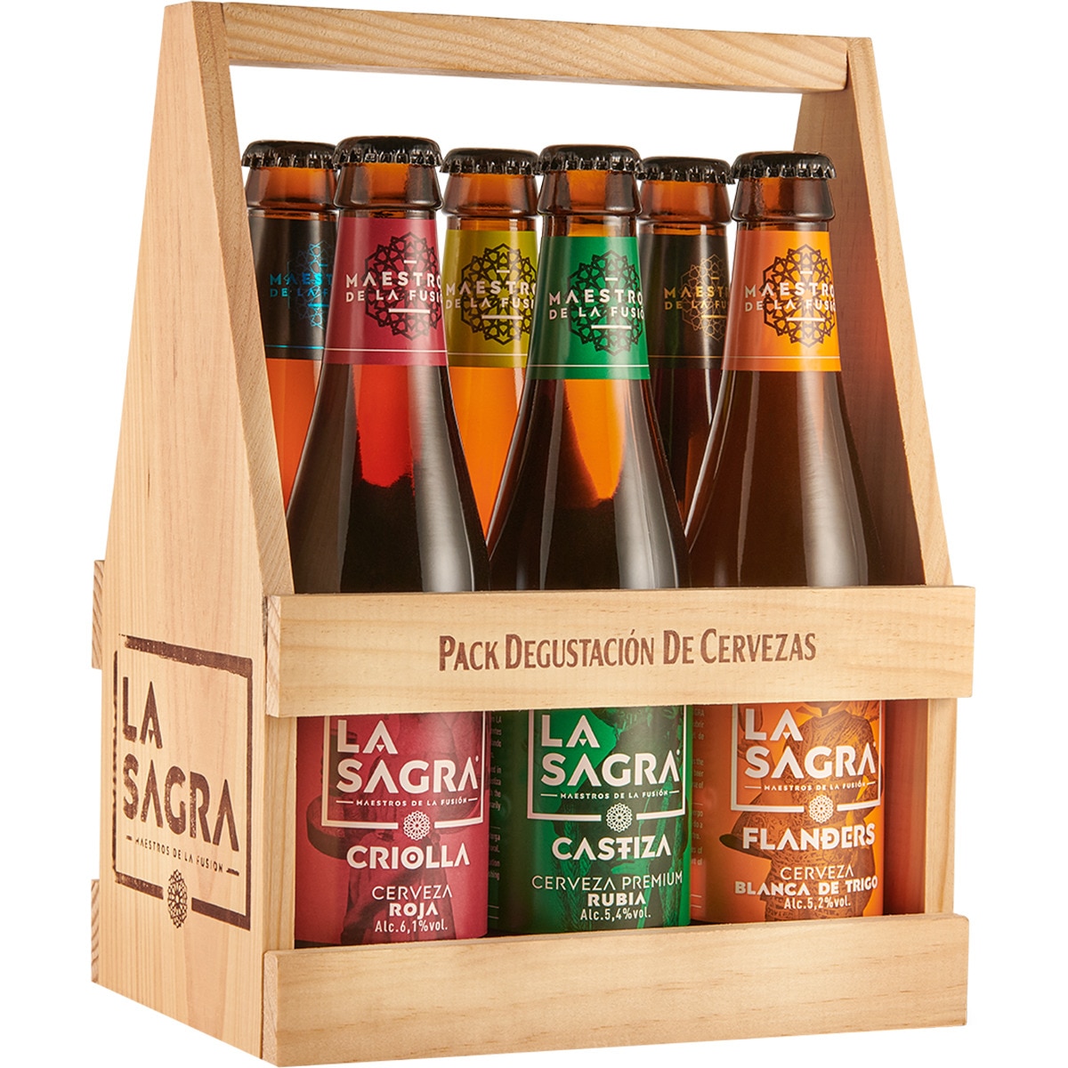 Premium, Roja, Blanca de trigo, IPA, Suxinsu y Bohío cervezas artesanas cesta de madera 6 botellas 33 cl