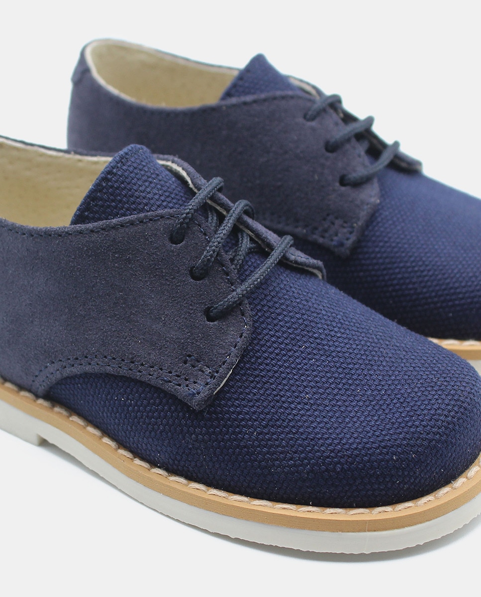 Sapatos Ingleses de Bebé com Atacadores e em Têxtil Azul-marinho-4