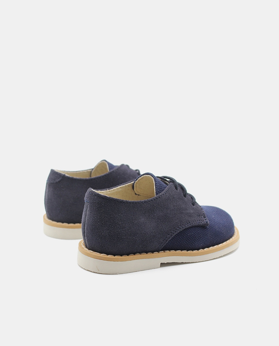 Sapatos Ingleses de Bebé com Atacadores e em Têxtil Azul-marinho-3