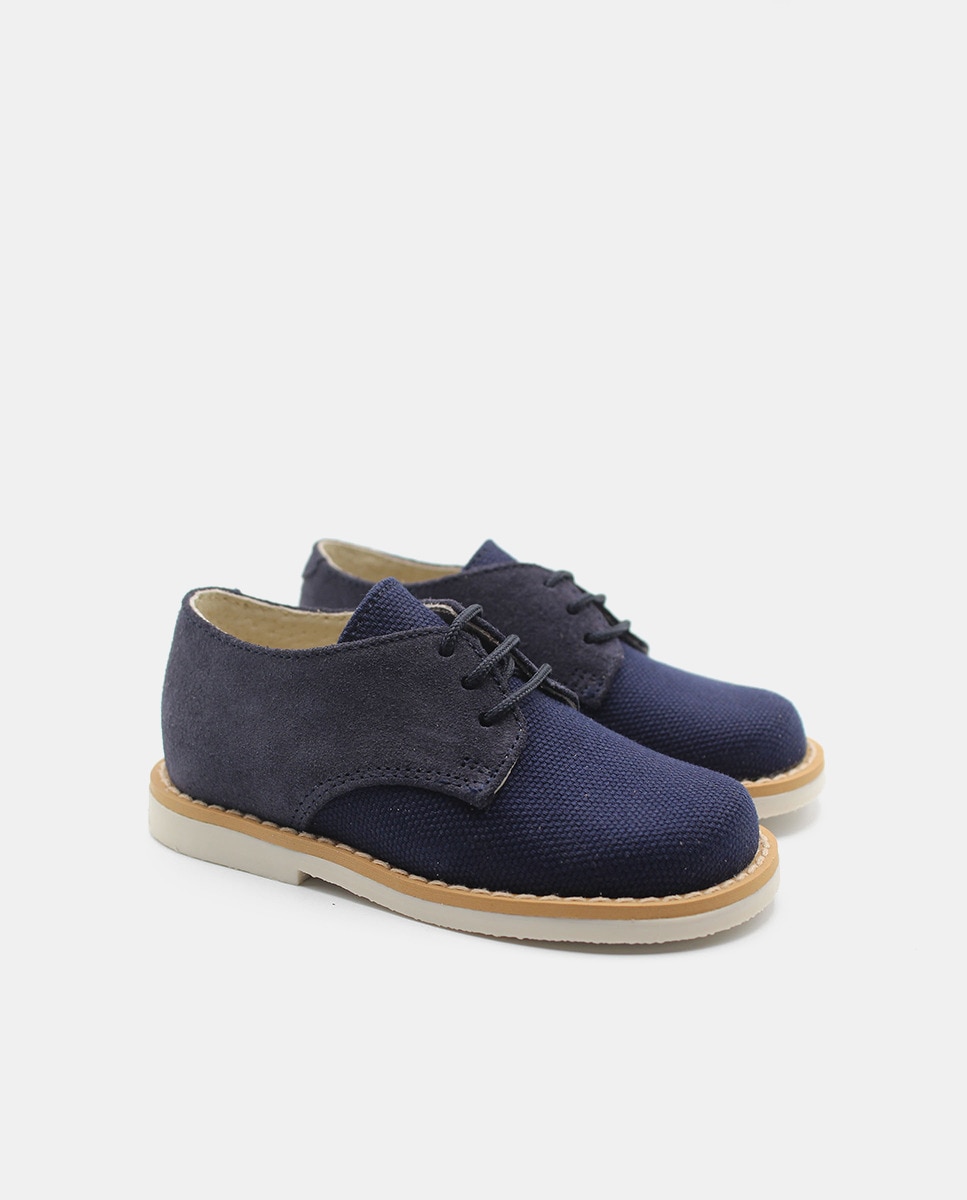 Sapatos Ingleses de Bebé com Atacadores e em Têxtil Azul-marinho-2