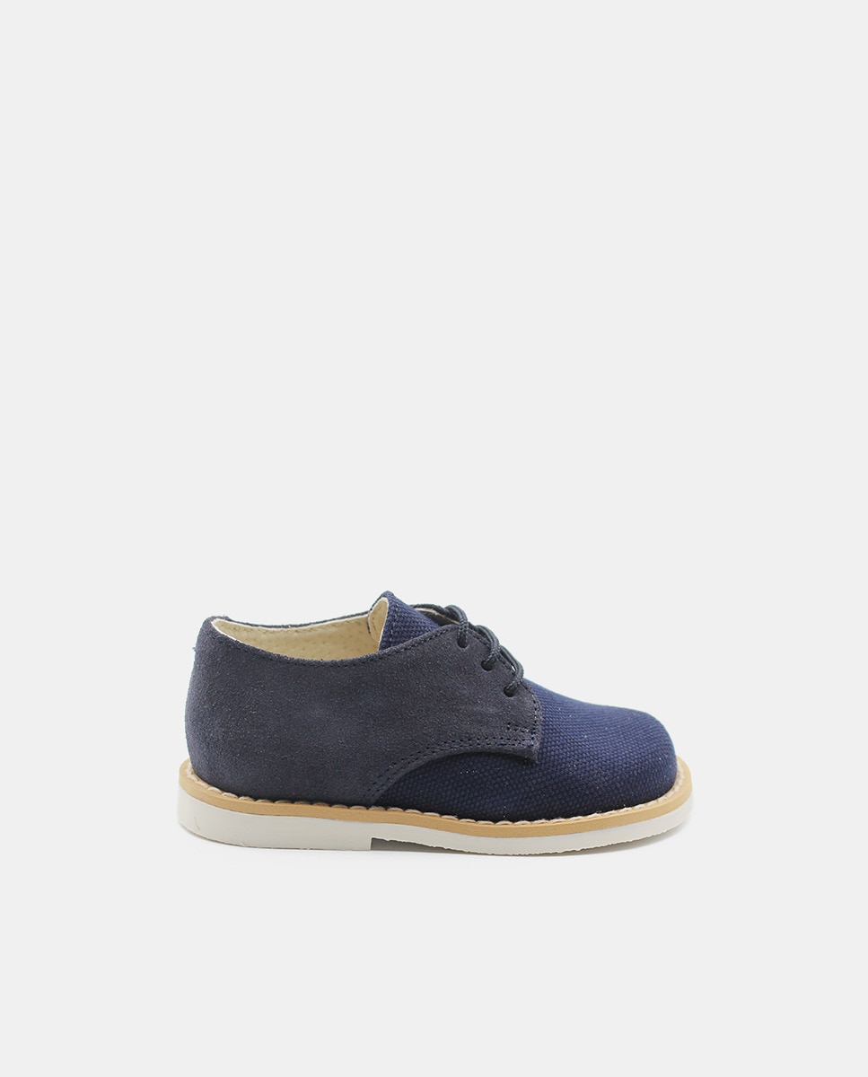 Sapatos Ingleses de Bebé com Atacadores e em Têxtil Azul-marinho-1
