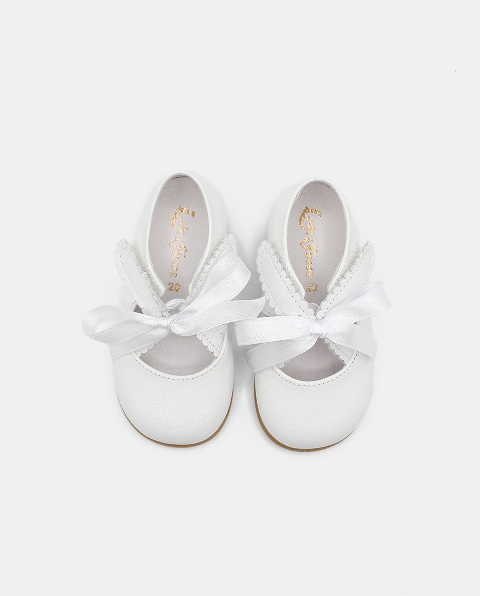 Sapatos de Bebé com Laço e em Pele Branco-4