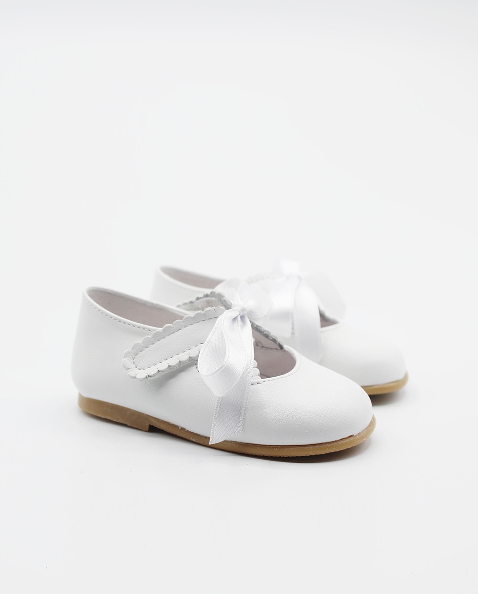 Sapatos de Bebé com Laço e em Pele Branco-2
