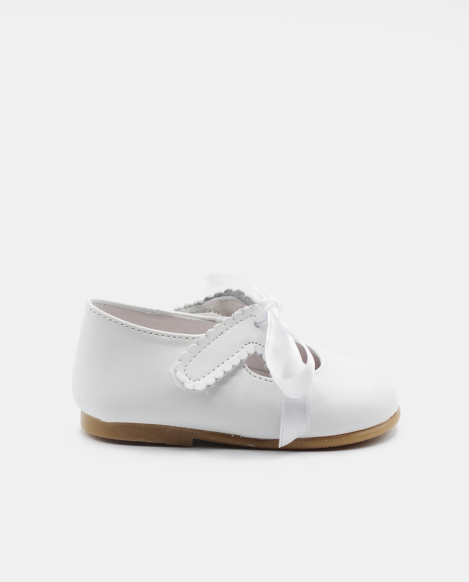 Sapatos de Bebé com Laço e em Pele Branco-1