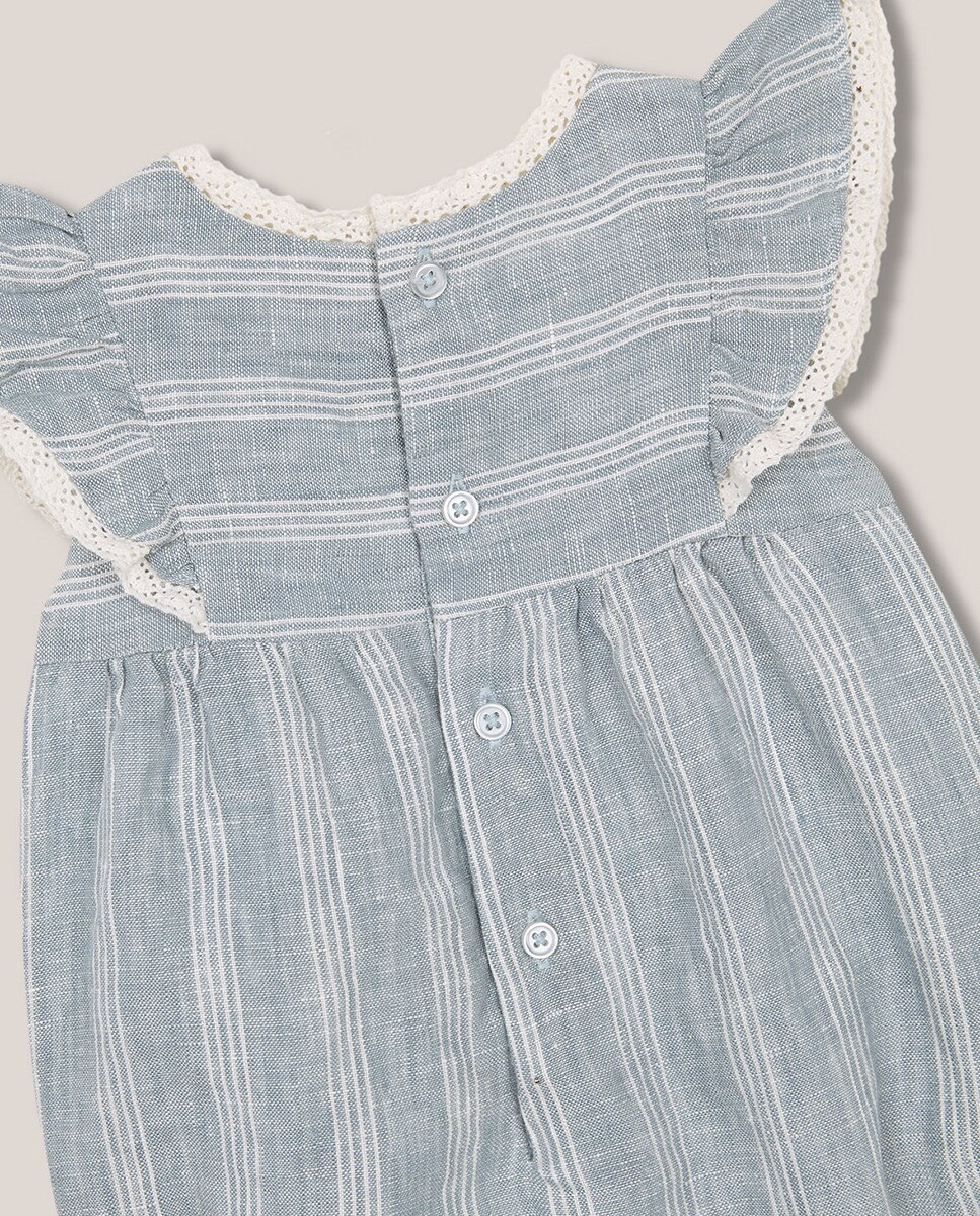 Babygrow às Riscas e Tiras Bordadas Azul-4