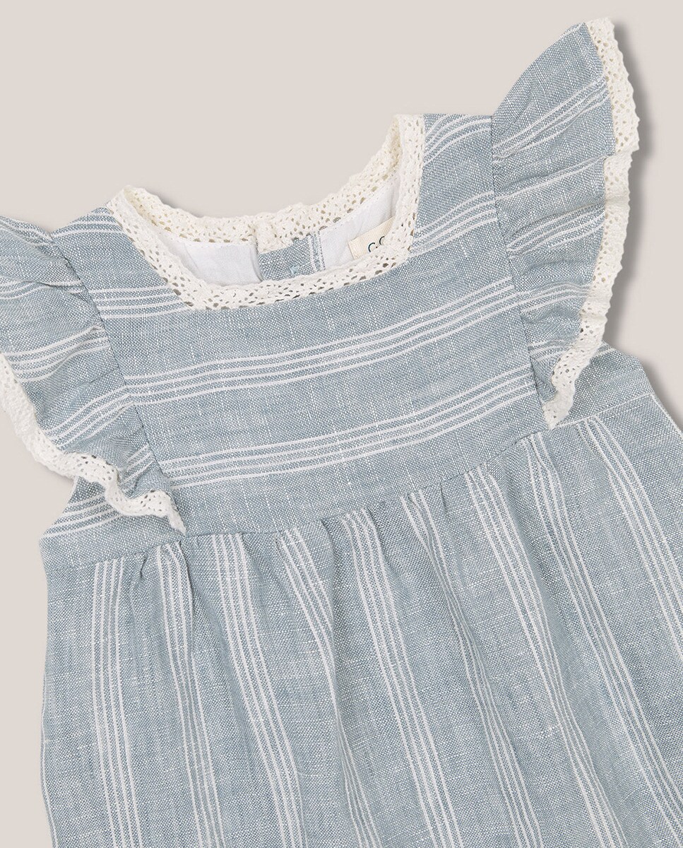 Babygrow às Riscas e Tiras Bordadas Azul-3