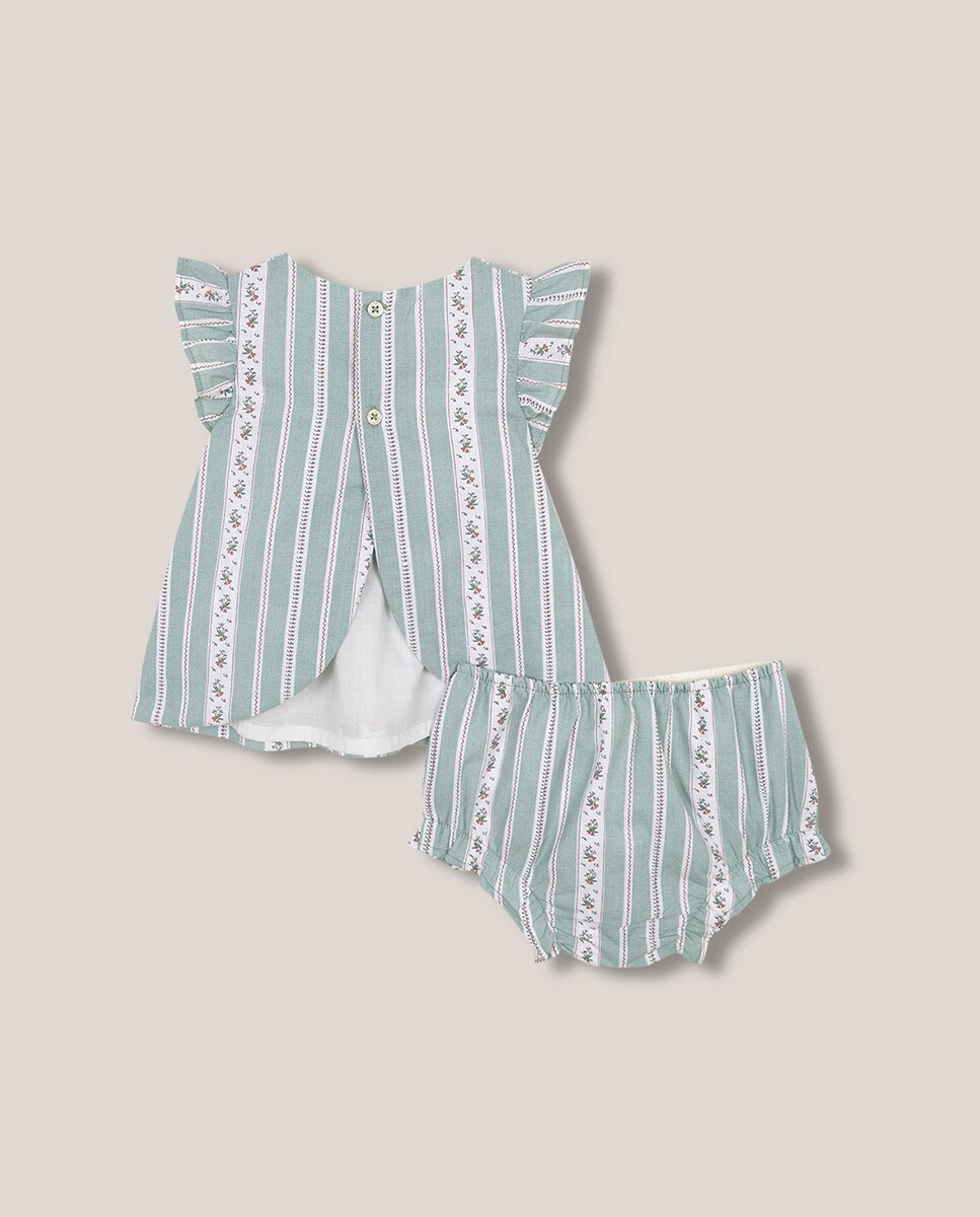 Conjunto com Capota às Riscas e Estampado Floral Verde-2