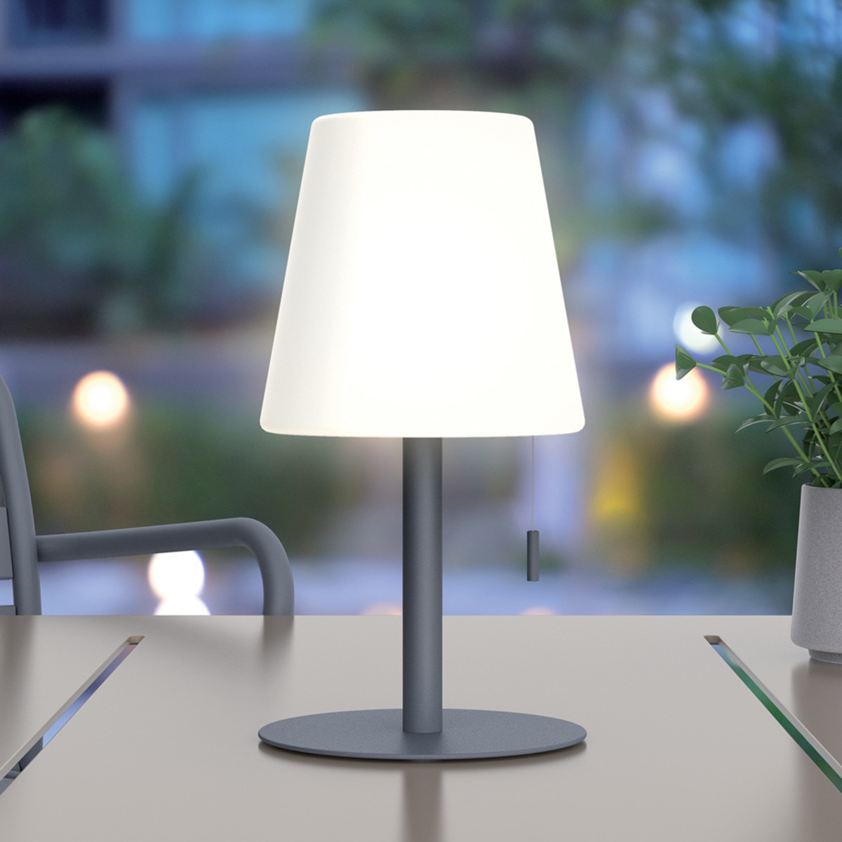 Lámpara Sobremesa Recargable Exterior Cónica 400 lm Gris / Blanco-2