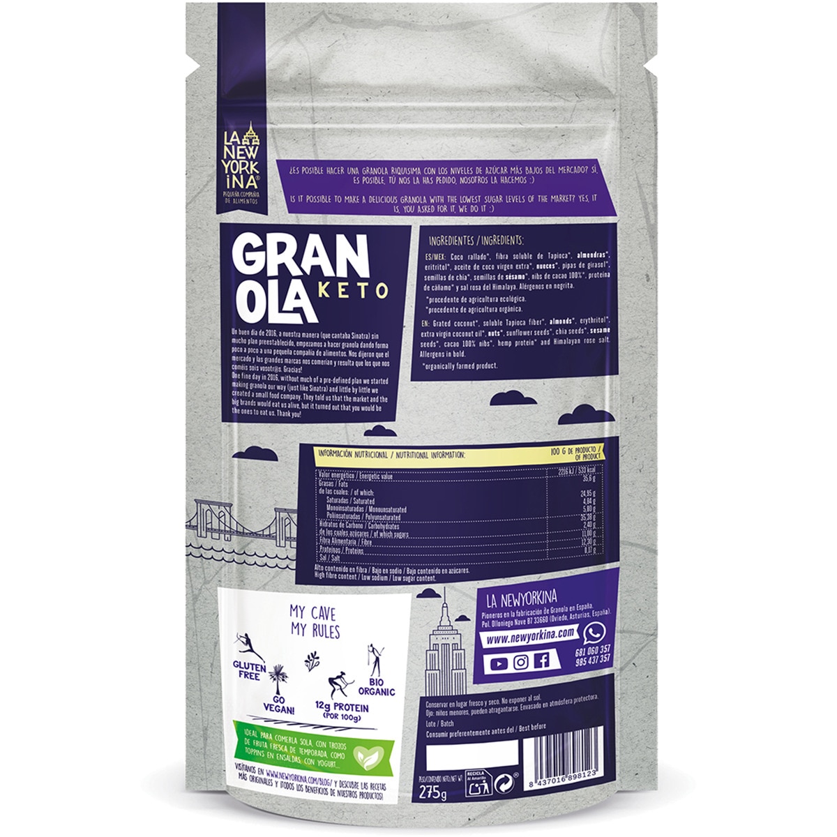 Granolas keto con proteínas veganas ecológicas y sin gluten envase 275