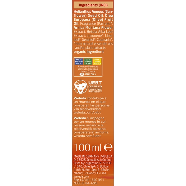 Massageöl mit Arnika Flacon 100 ml für vor und nach dem Sport oder körperlicher Anstrengung