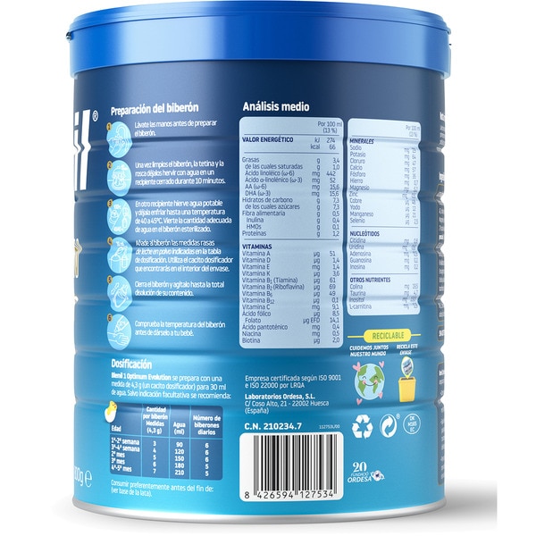 Optimum Evolution 1 Säuglingsmilch ab dem ersten Lebenstag Dose 800 g