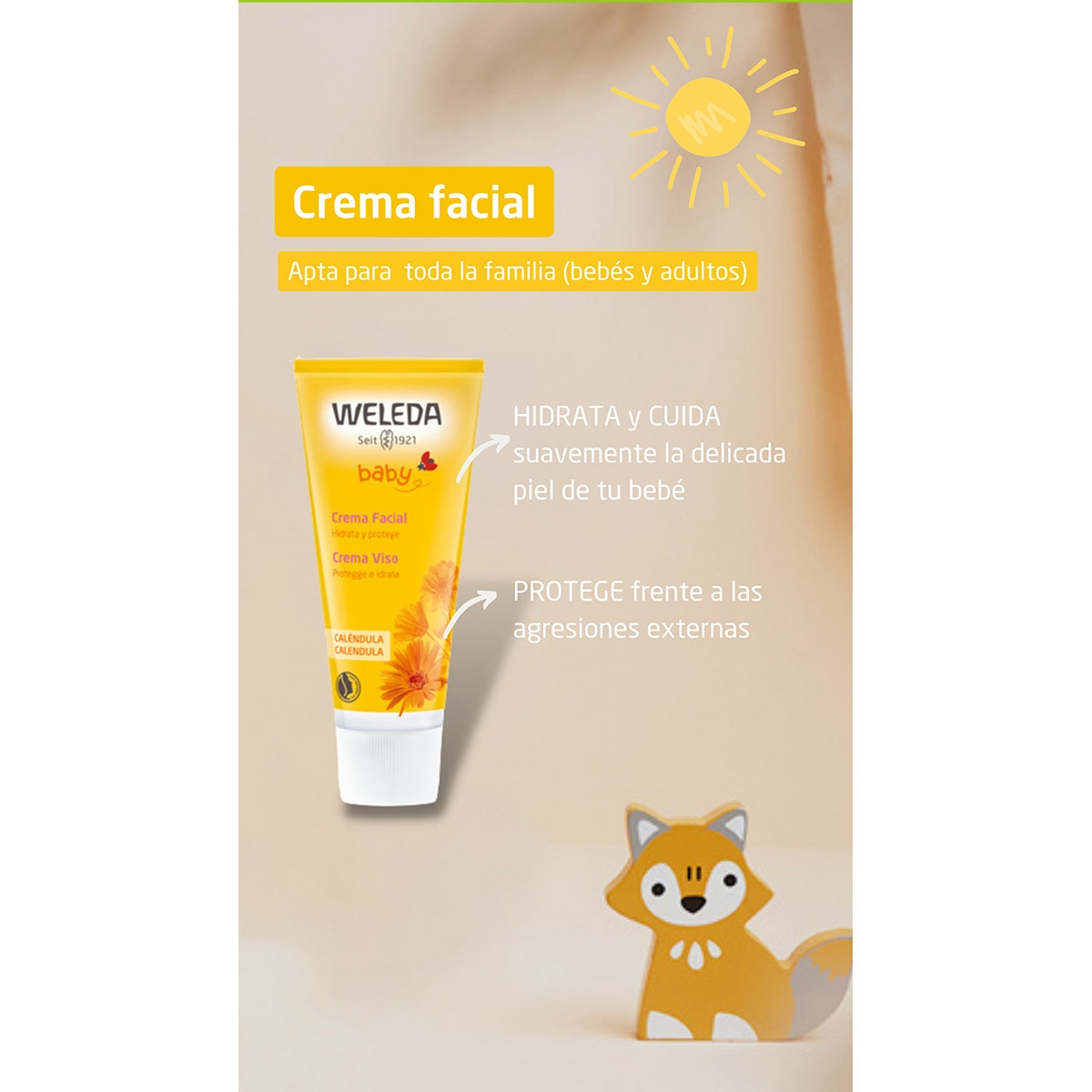 Baby crema facial de Caléndula tubo 50 ml que protege e hidrata cara, manos y cuerpo del bebé