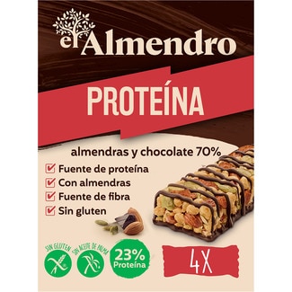 barrita de proteínas con almendras y chocolate 70% sin gluten y sin aceite de palma estuche 140 g 4 unidades - El Almendro