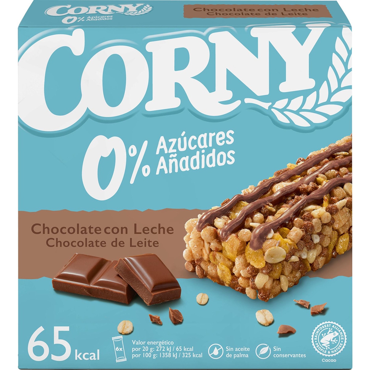 barritas de cereales de chocolate con leche 0% azúcares añadidos y sin aceite de palma estuche 120 g 6 barritas