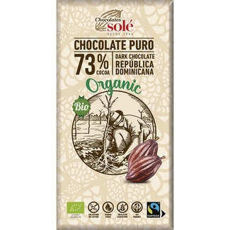 Organic Bio chocolate puro 73% cacao de República Dominicana ecológico y sin gluten tableta 100 g - Sole