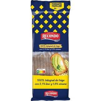 pan tostado 100% integral con lino y sésamo 60 rebanadas bolsa 540 g - Recondo