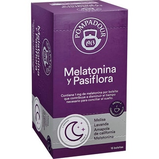 infusión de melatonina, pasiflora, melisa, lavanda y amapola de California estuche 15 bolsitas con aroma de caramelo y vainilla - Pompadour