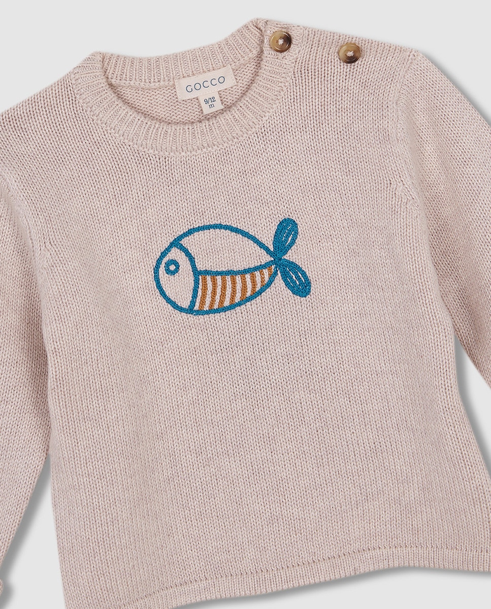 Camisola de Malha com Bordado de Peixe Pedra-4