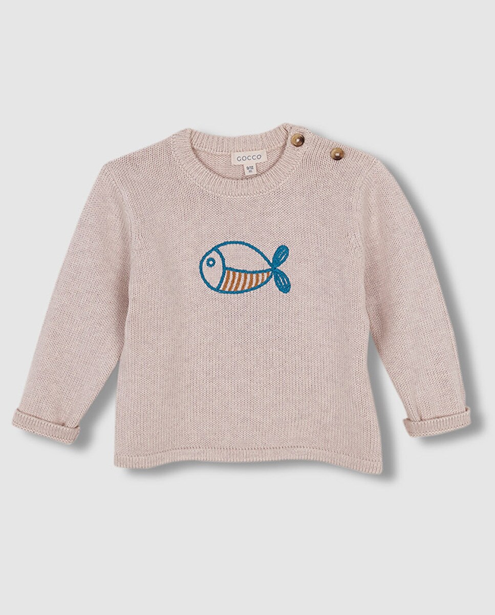 Camisola de Malha com Bordado de Peixe Pedra-2