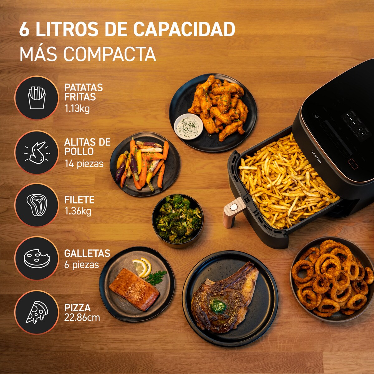 Freidora de aire Cosori Turbo Blaze Chef Edition con capacidad de 6 litros Negro-6