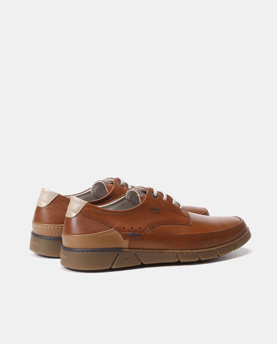 Sapatos de Atacadores com Tira, Sola de Borracha e em Pele Castanho-3