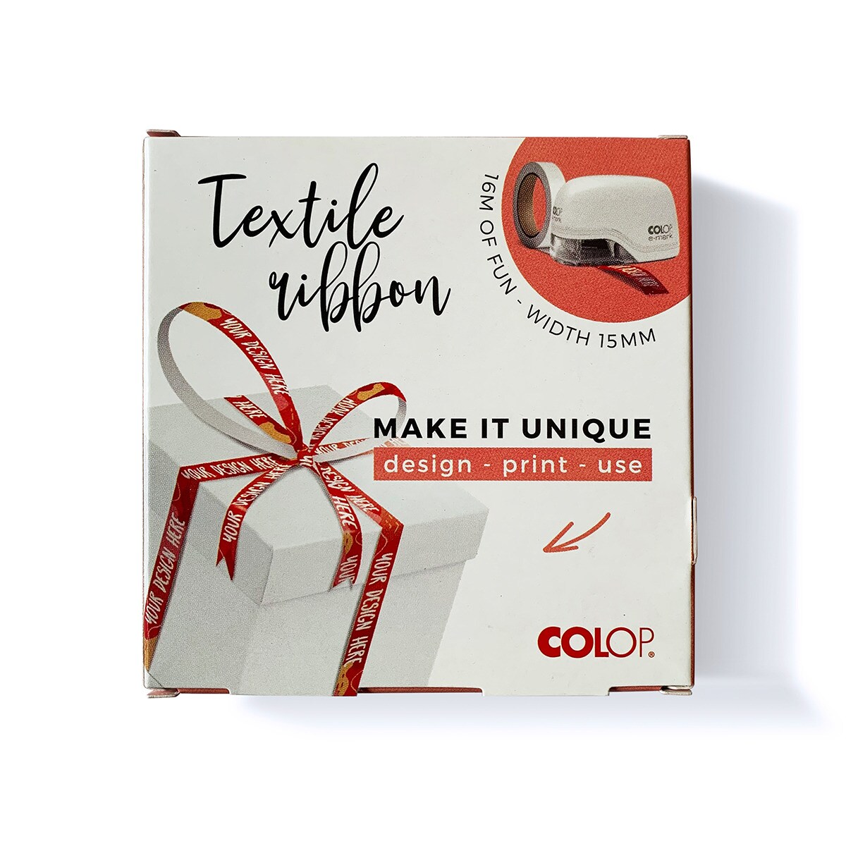 Cinta textil tafetan 16mx15mm e-mark Colop Blanco-1