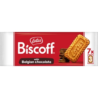 galletas caramelizadas con chocolate belga 7 pack de 3 unidades estuche 132 g - Lotus Biscoff