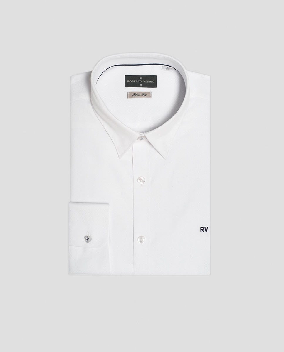 Camisa Casual Slim Fit com Estrutura Branco-4