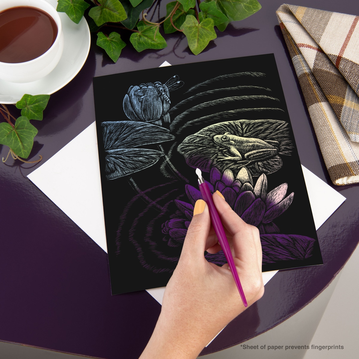 Lámina grabado Engraving Art Holografico dibujo Estanque ranas Royal & Langnickel 3