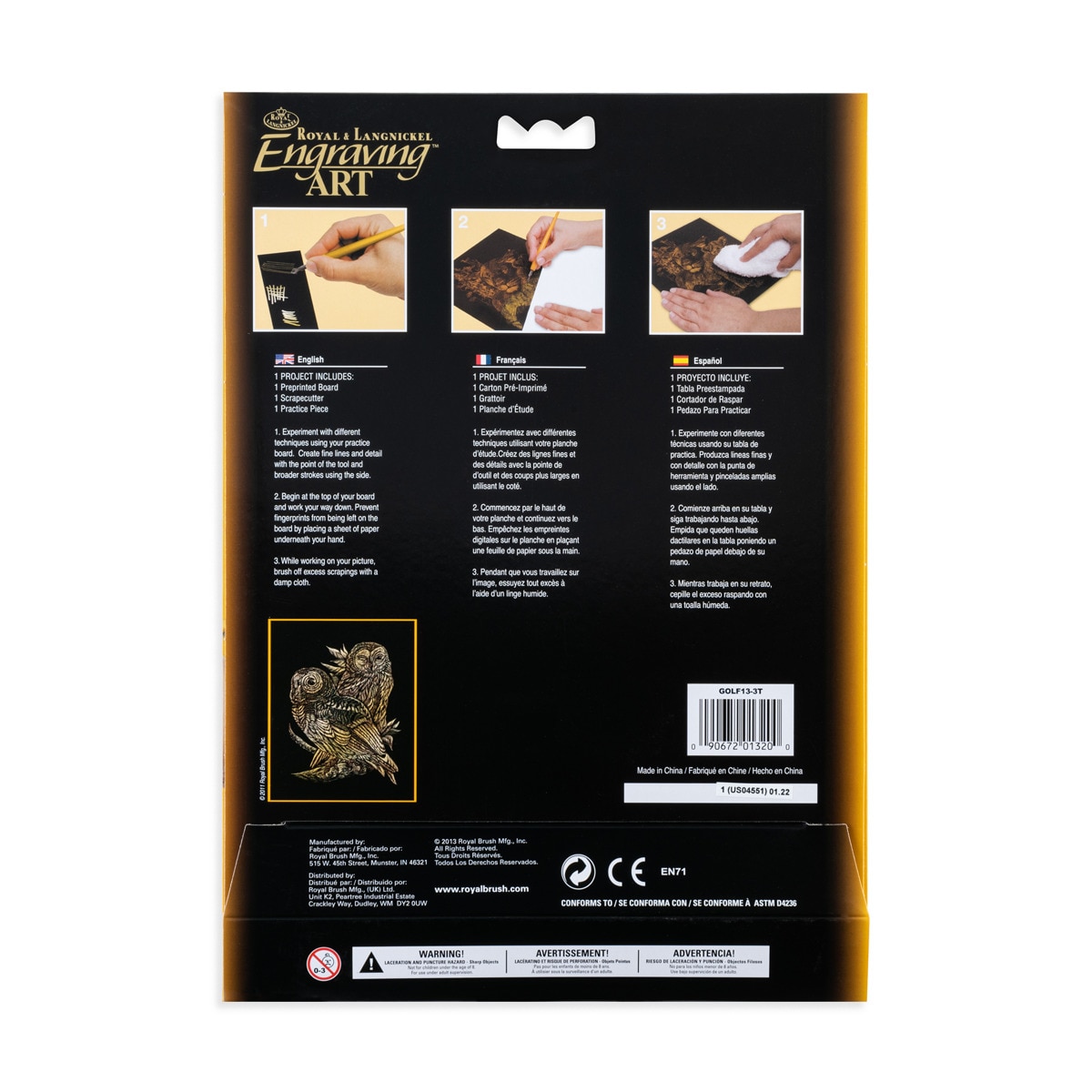 Lámina grabado Engraving Art oro dibujo Búhos Royal & Langnickel Oro-2