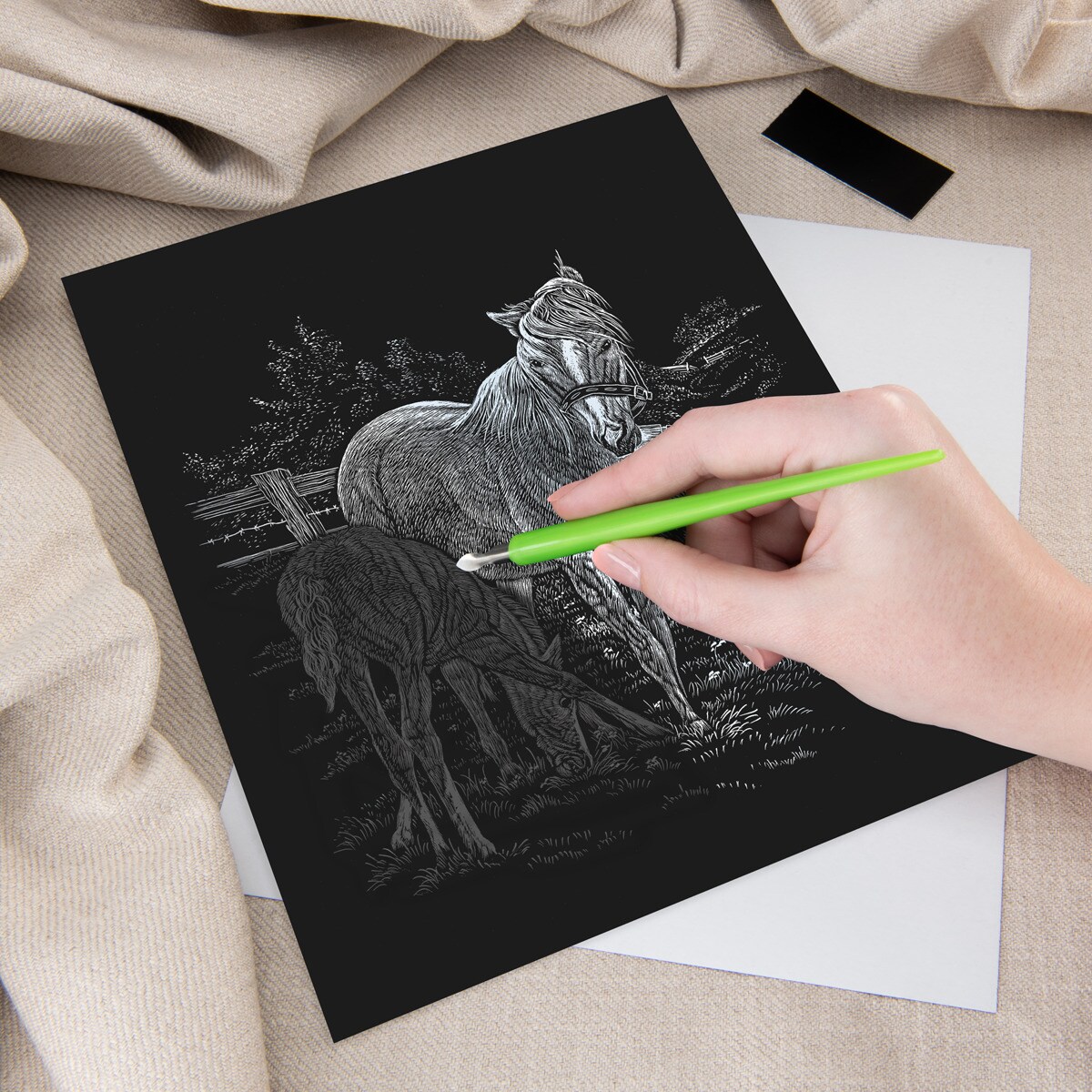 Lámina grabado Engraving Art plata dibujo Yegua y portro Royal & Langnickel Plata-3