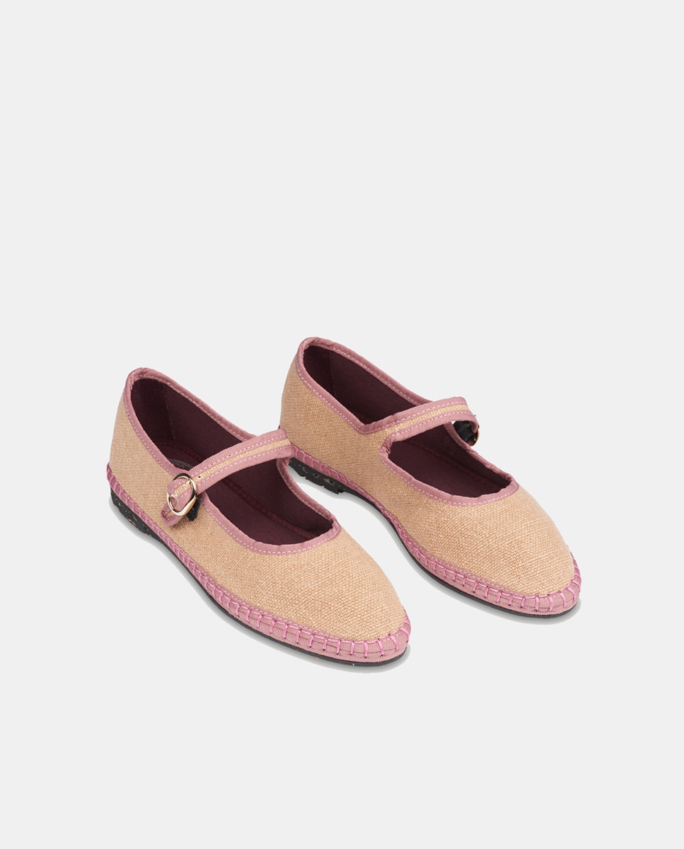 Sapatos de Presilha Dora em Linho com Fivela Bege-2