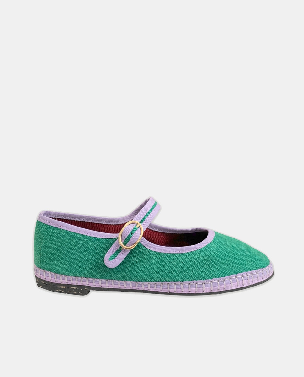 Sapatos de Presilha Ivetta com Fivela e em Linho Turquesa-1