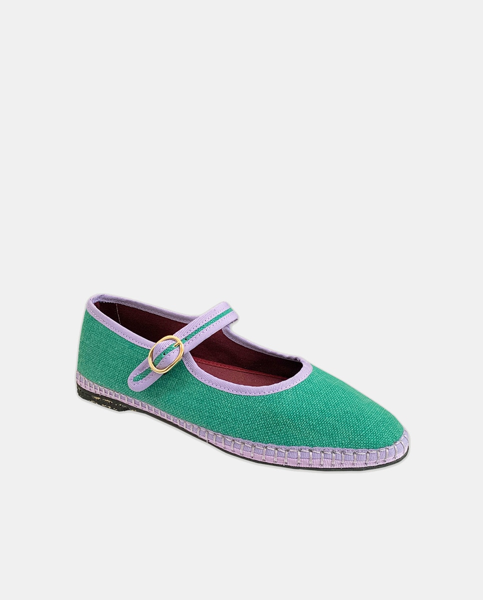 Sapatos de Presilha Ivetta com Fivela e em Linho Turquesa-2