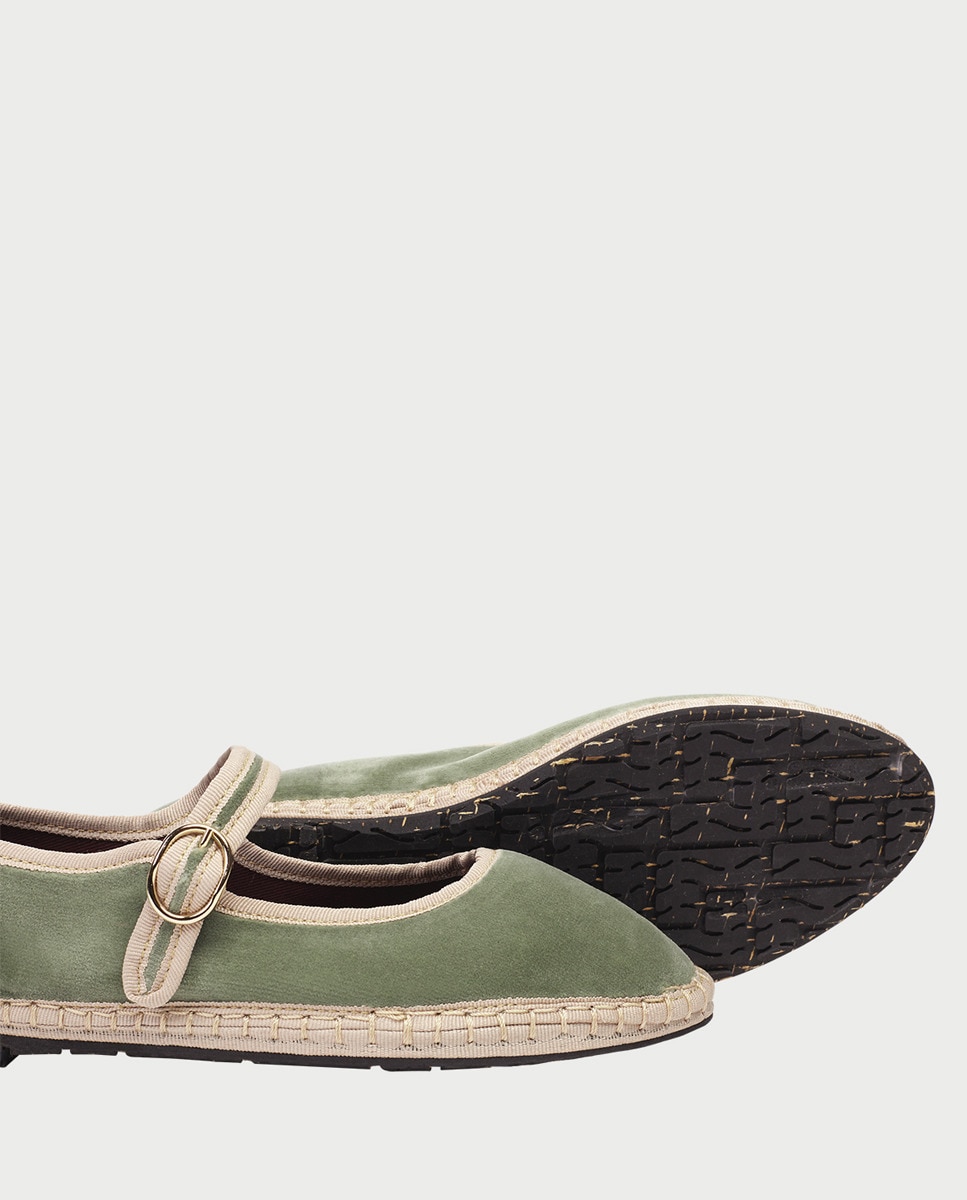 Sapatos de Presilha Uta com Fivela e em Veludo Verde-3