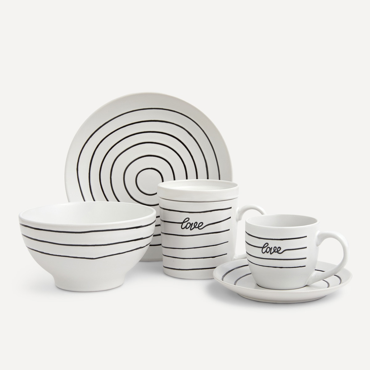 Taza de té con plato Line Basics El Corte Inglés Negro-3
