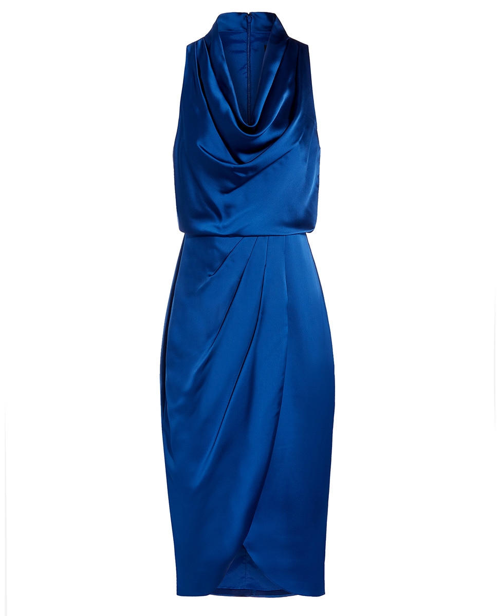 Vestido de Cocktail com Gola com Folho Azul-6