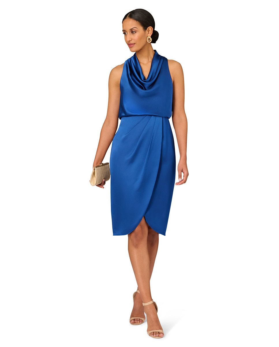Vestido de Cocktail com Gola com Folho Azul-8