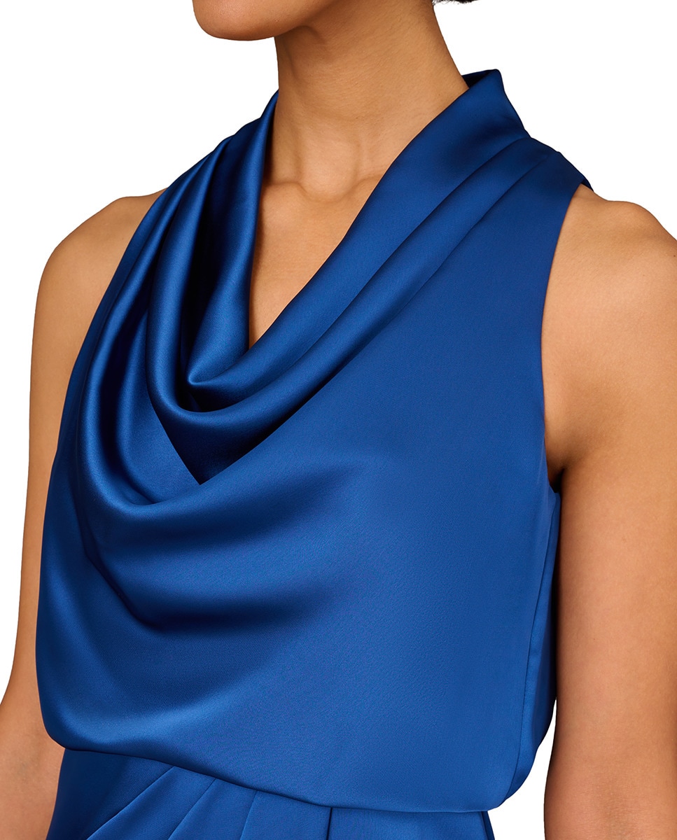 Vestido de Cocktail com Gola com Folho Azul-5