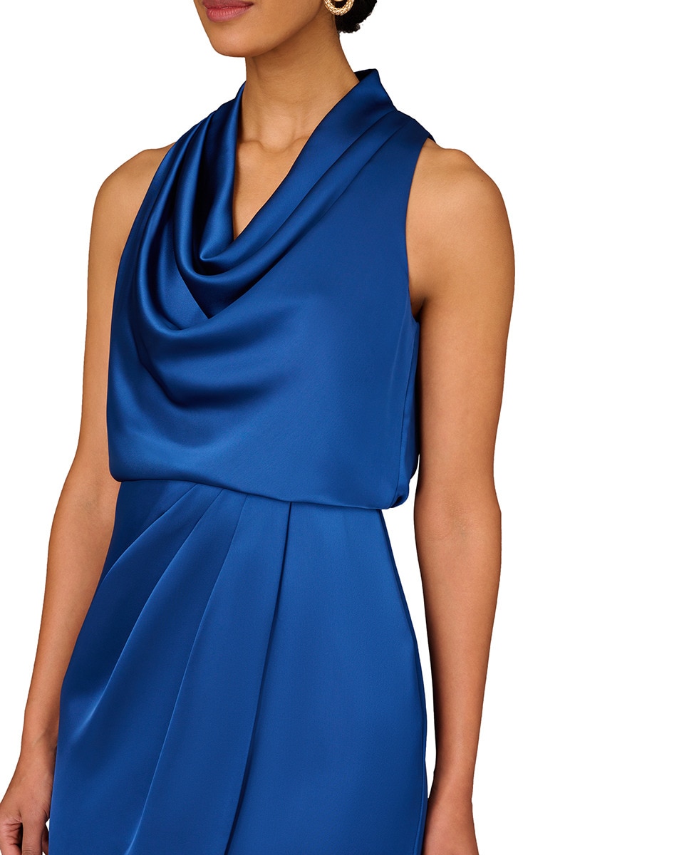 Vestido de Cocktail com Gola com Folho Azul-4