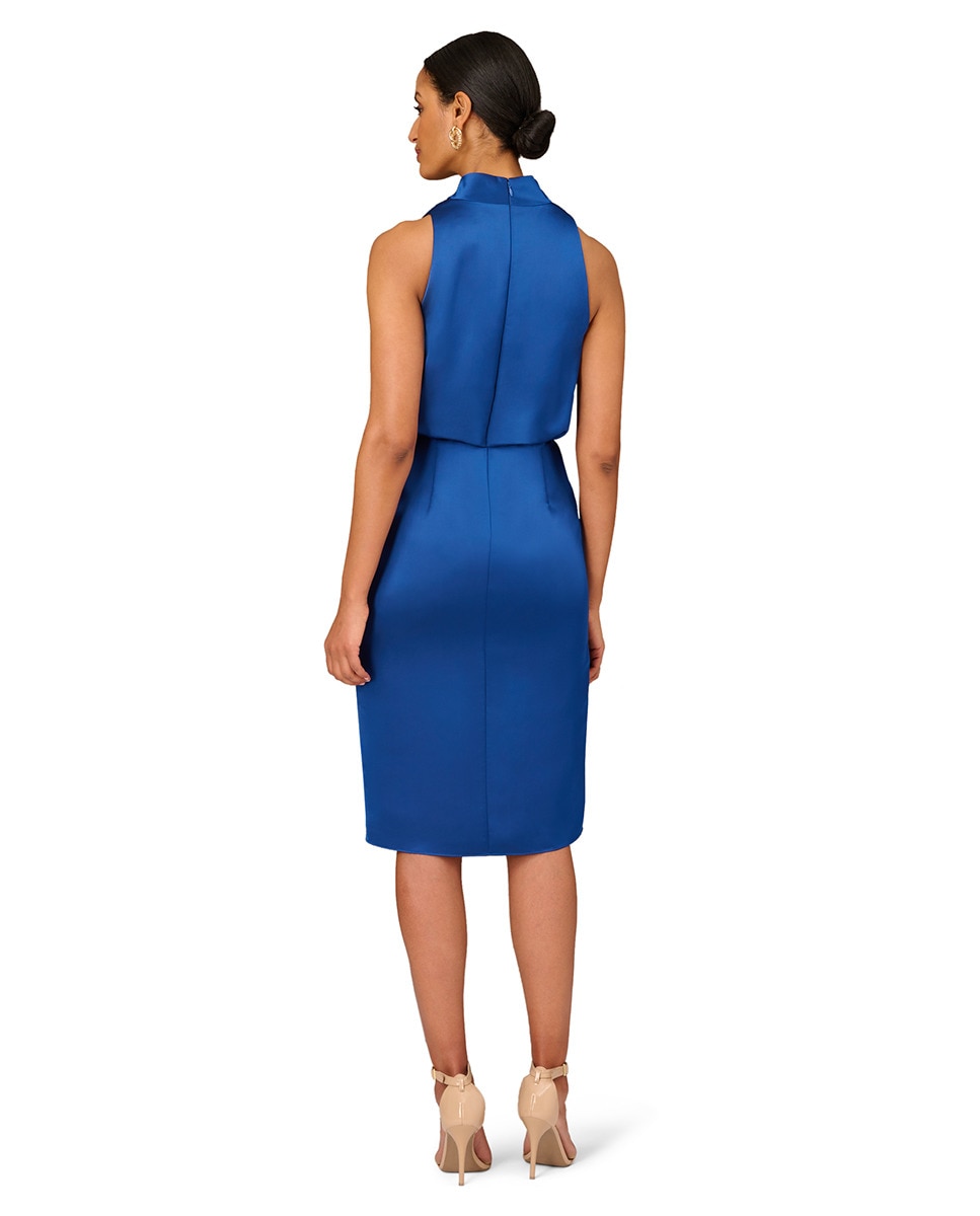 Vestido de Cocktail com Gola com Folho Azul-3