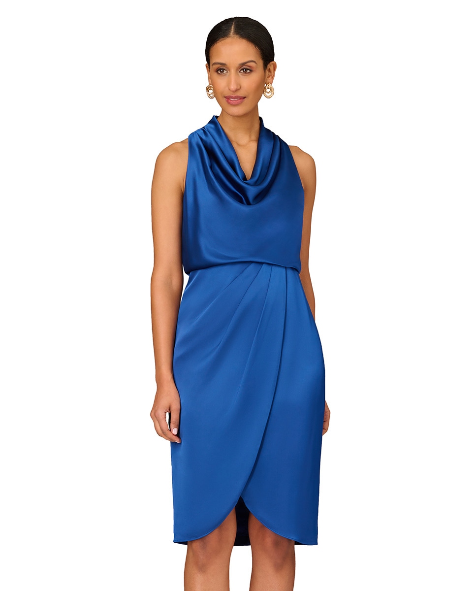 Vestido de Cocktail com Gola com Folho Azul-2