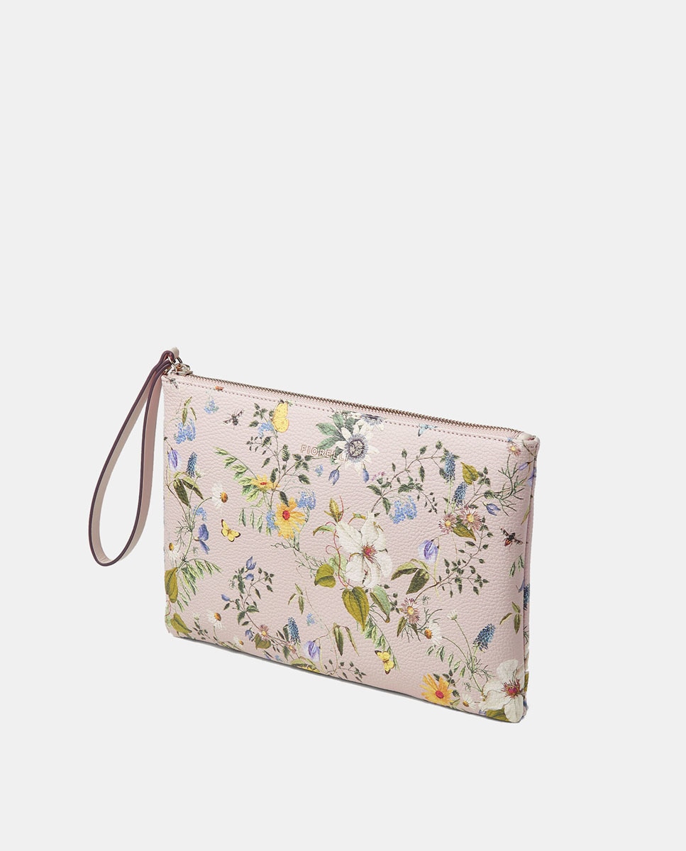 Mala Pouch Lana Estampada com Fecho de Correr Branco-2