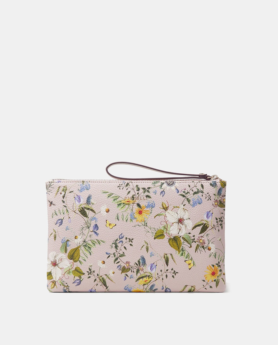 Mala Pouch Lana Estampada com Fecho de Correr Branco-3