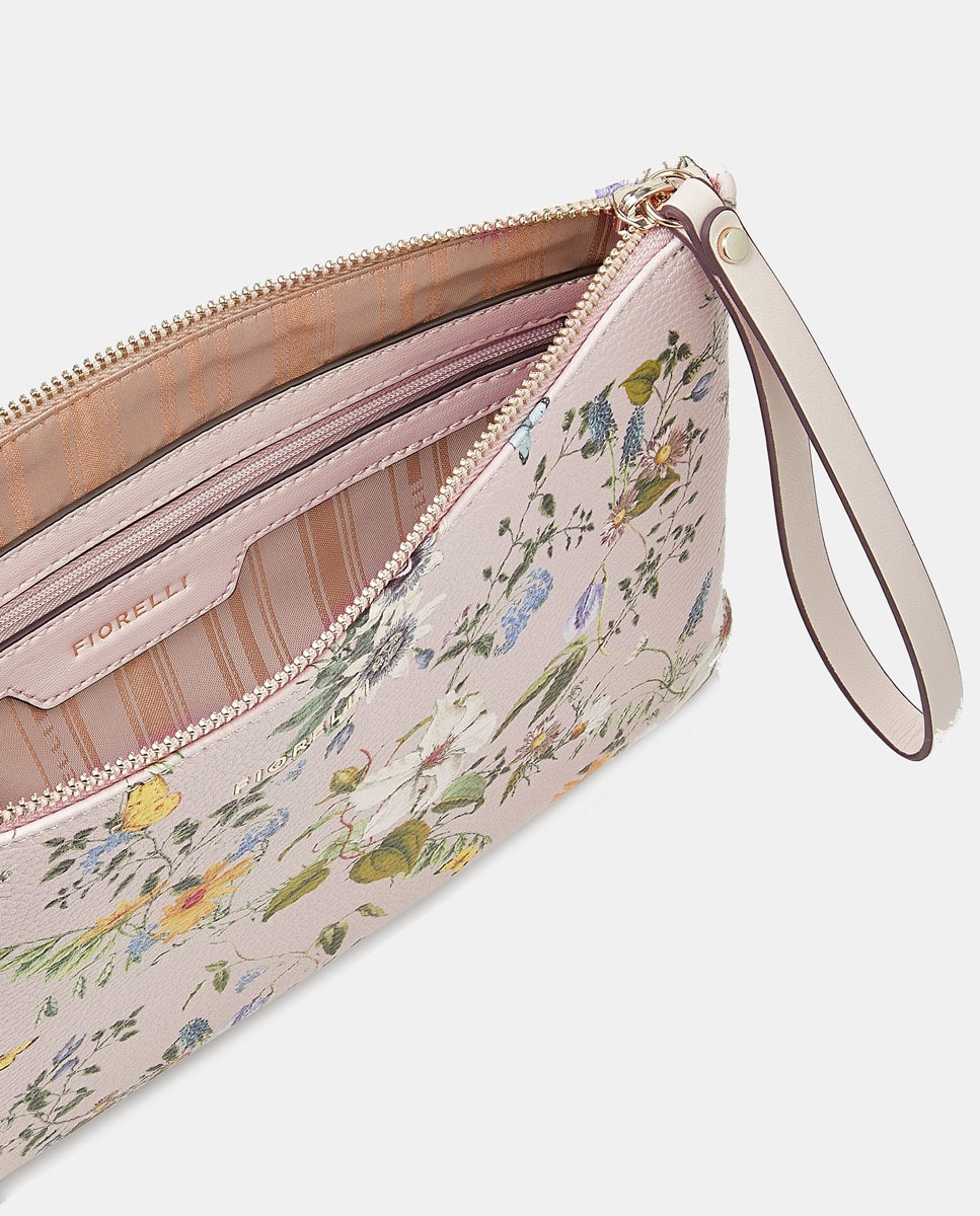 Mala Pouch Lana Estampada com Fecho de Correr Branco-4