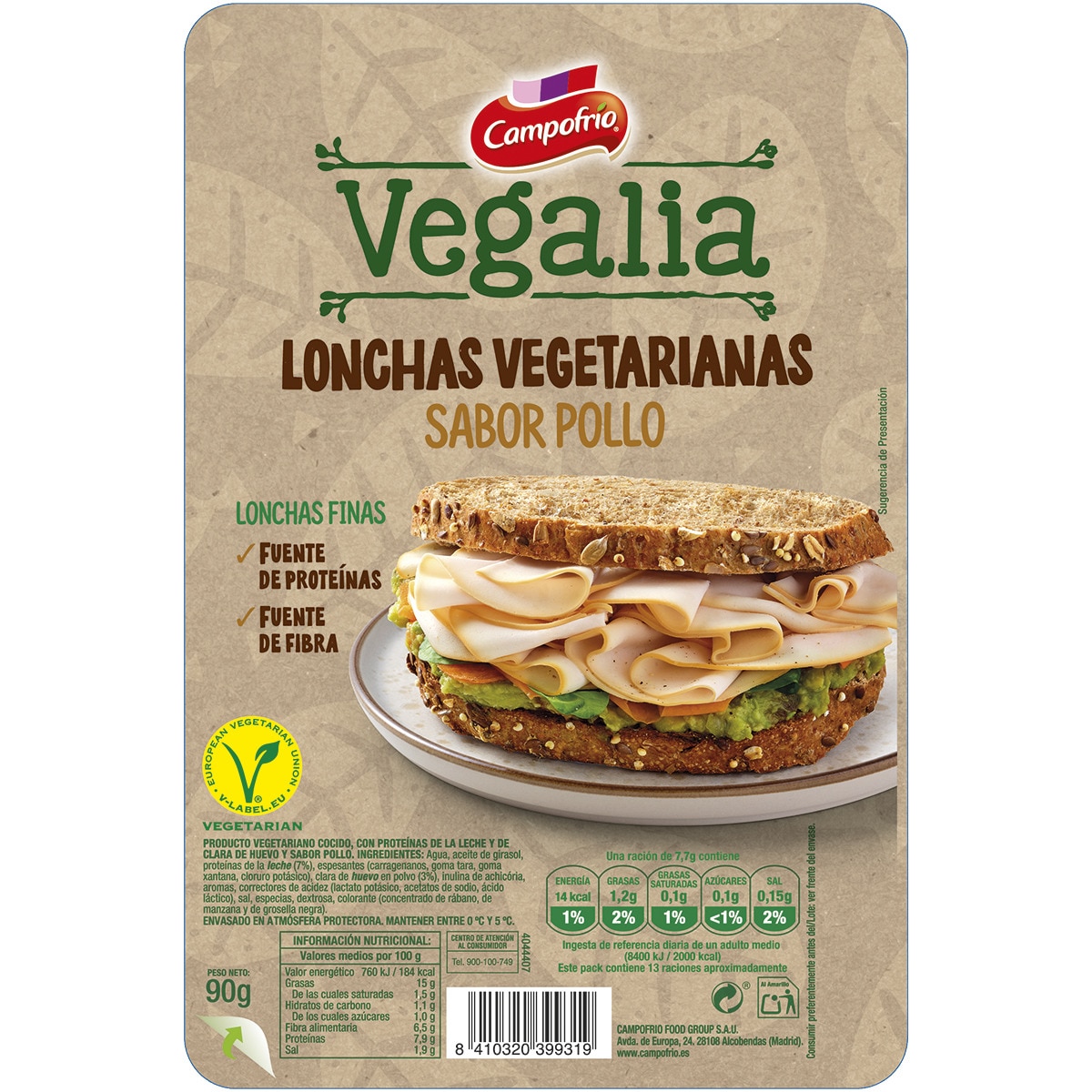 Vegalia lonchas vegetarianas sabor pollo en lonchas finas envase 90 g