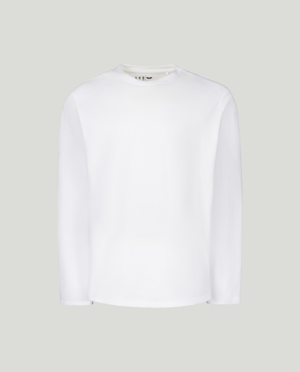 Camisola de algodão BCI branca com manga comprida Branco-4