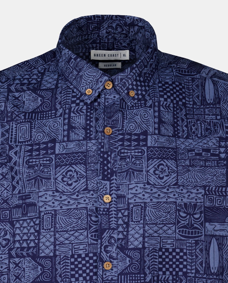 Camisa de manga corta de algodón con viscosa estampada · Green Coast