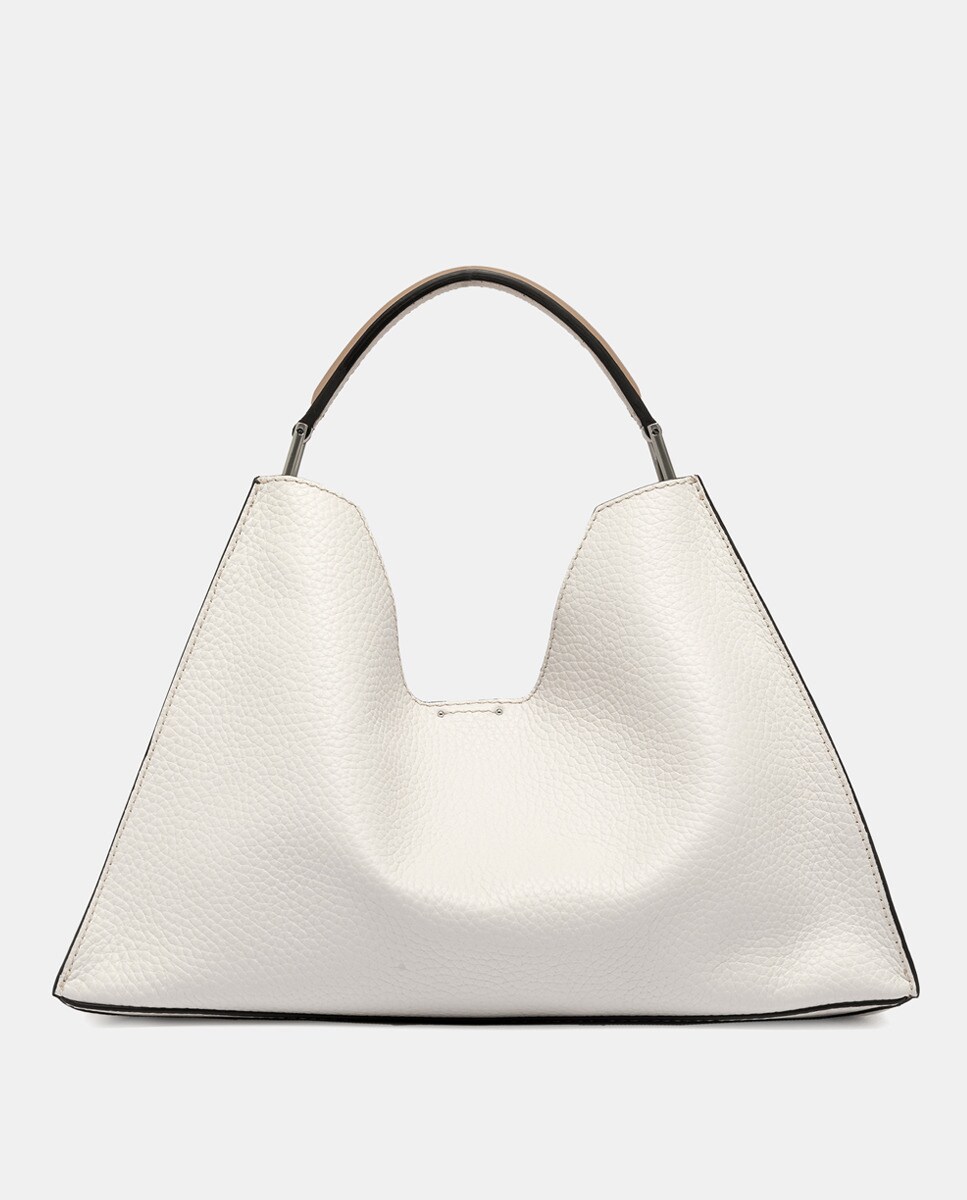 Mala Hobo com Alça Adicional e em Pele Branco-3