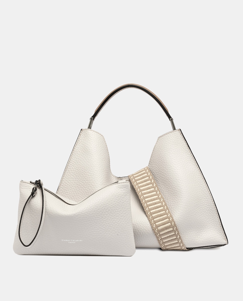 Mala Hobo com Alça Adicional e em Pele Branco-5